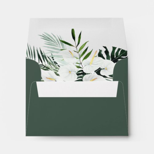 Tropical Greenery White Floral Self_Addressed RSVP Envelope