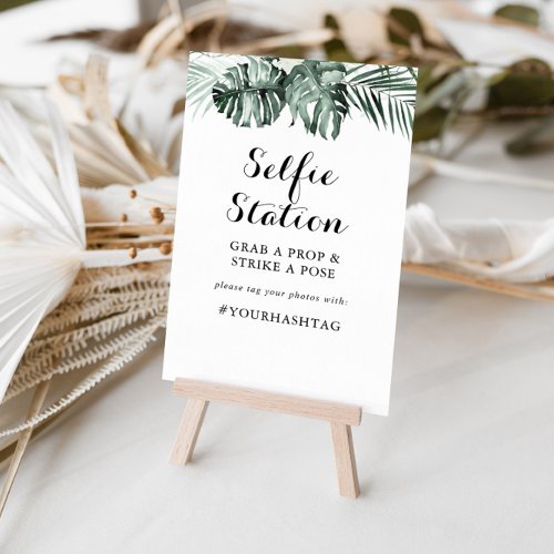 Tropical Greenery White Floral Selfie Station Sign