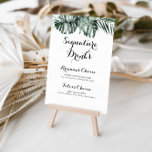 Tropical Greenery White Floral Signature Drinks  Poster<br><div class="desc">This tropical greenery white floral signature drinks poster is perfect for a rustic wedding. The design features green palm leaves bouquets with white lovely flowers.

Personalize the sign with the names of the bride and groom and their favorite drink choice.</div>