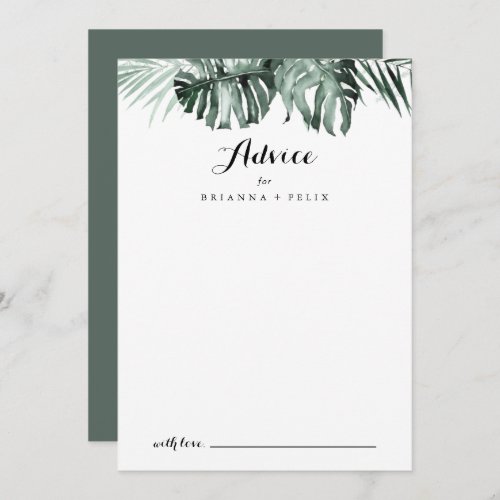 Tropical Greenery White Floral Wedding Advice Card
