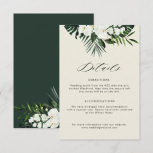 tropical greenery white floral wedding details enclosure card