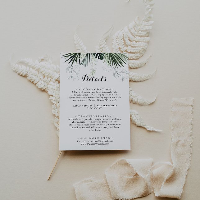 Tropical Greenery White Floral Wedding Details  Enclosure Card (Creator Uploaded)