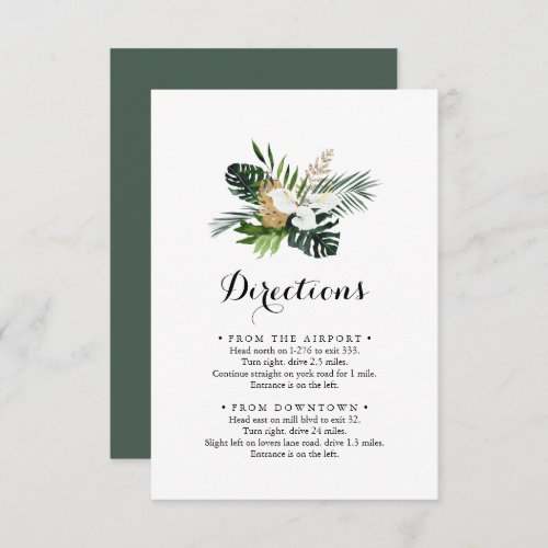 Tropical Greenery White Floral Wedding Directions Enclosure Card