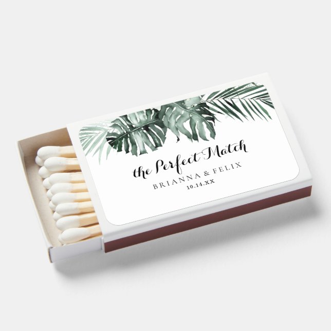 Tropical Greenery White Floral Wedding Favor  Matchboxes (Front Open)