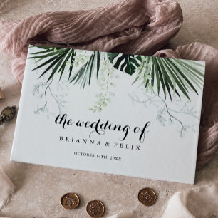 Tropical Greenery White Floral Wedding  Guest Book