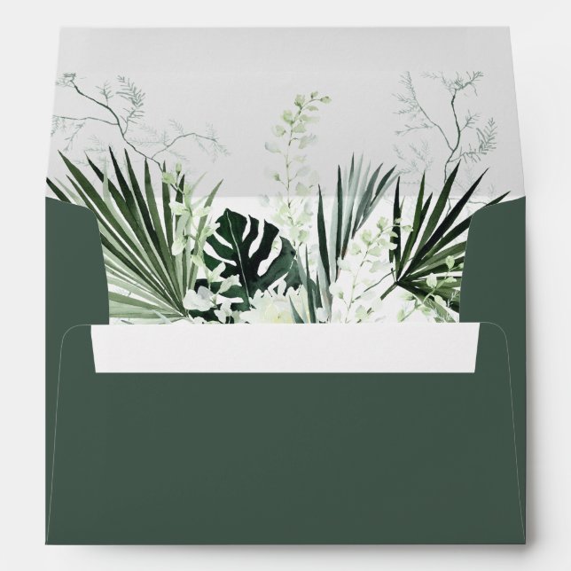 Tropical Greenery White Floral Wedding Invitation Envelope (Back (Bottom))