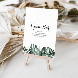 Tropical Greenery White Floral Wedding Open Bar Poster