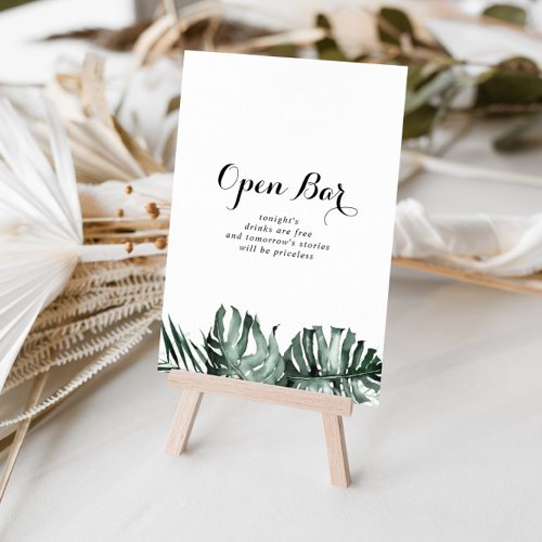 Tropical Greenery White Floral Wedding Open Bar  Poster