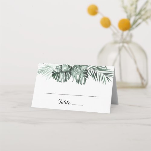 Tropical Greenery White Floral Wedding  Place Card