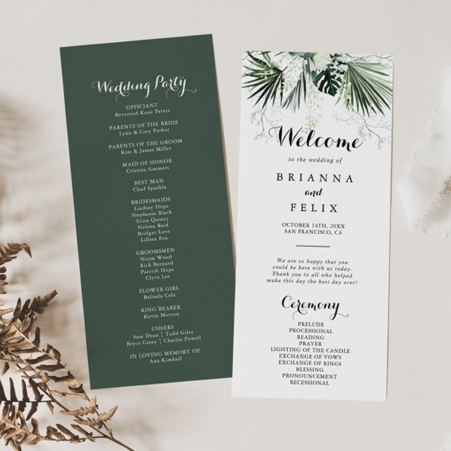 Tropical Greenery White Floral Wedding Program (Creator Uploaded)