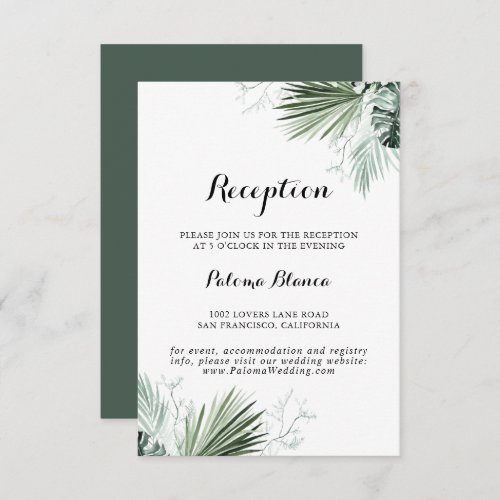 Tropical Greenery White Floral Wedding Reception  Enclosure Card