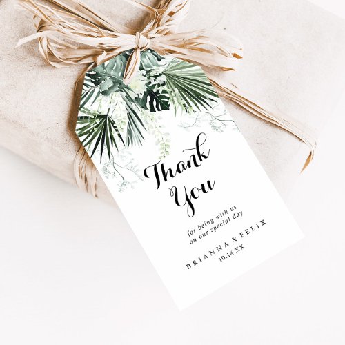 Tropical Greenery White Floral Wedding Thank You  Gift Tags