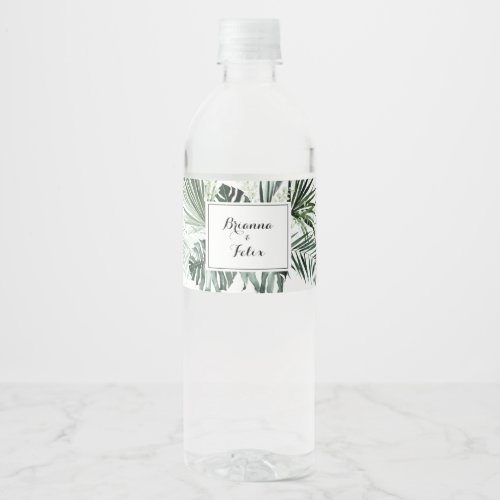 Tropical Greenery White Floral Wedding  Water Bottle Label