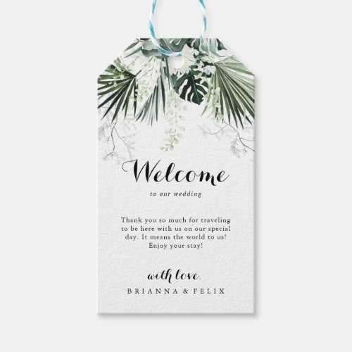 Tropical Greenery White Floral Wedding Welcome  Gift Tags