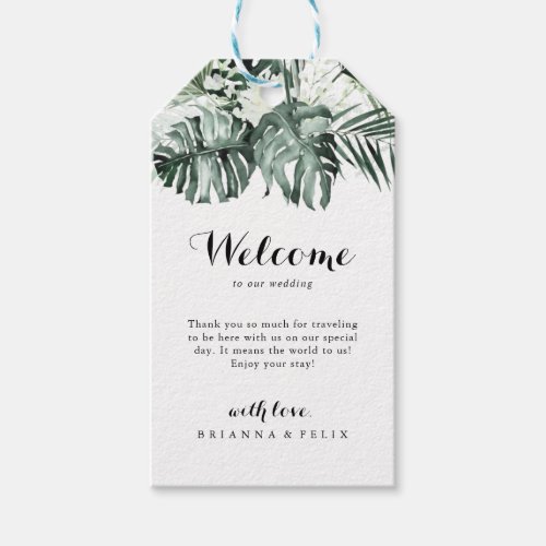 Tropical Greenery White Floral Wedding Welcome Gift Tags