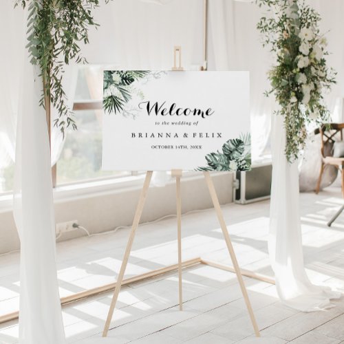 Tropical Greenery White Floral Wedding Welcome  Poster