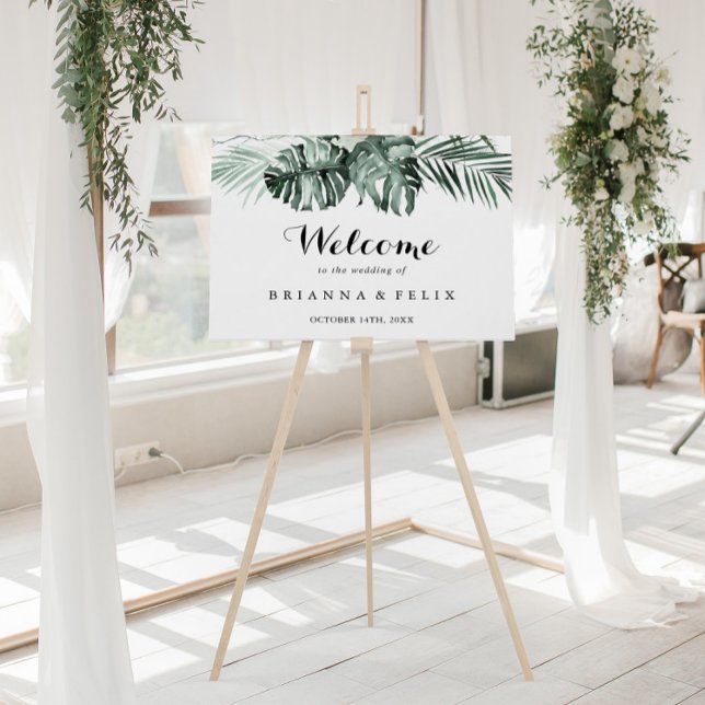 Tropical Greenery White Floral Wedding Welcome  Poster (Creator Uploaded)