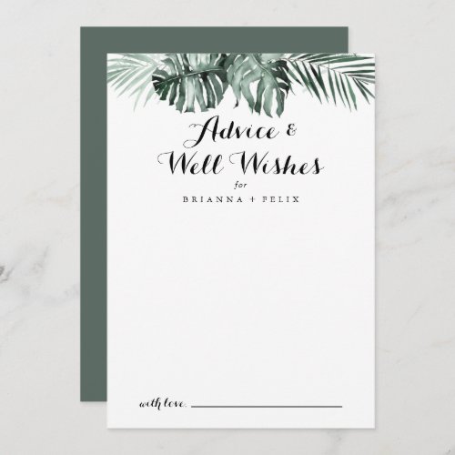 Tropical Greenery White Floral Wedding Well Wishes Advice Card
