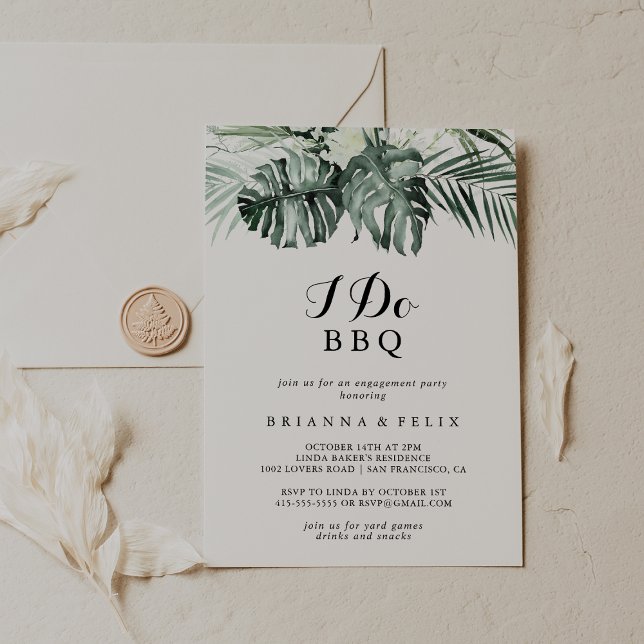 Tropical Greenery White I Do BBQ Engagement Party Invitation (Creator Uploaded)