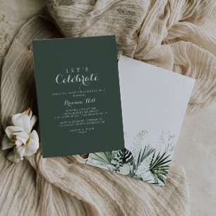 Tropical Greenery White Let's Celebrate Party Invitation