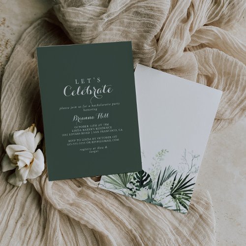 Tropical Greenery White Lets Celebrate Party  Invitation