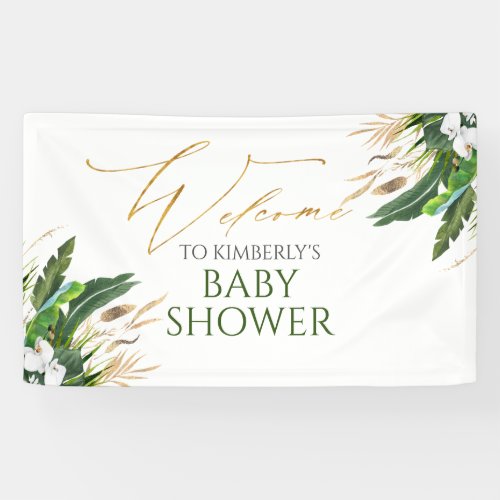 Tropical Greenery White Orchid Baby Shower Welcome Banner