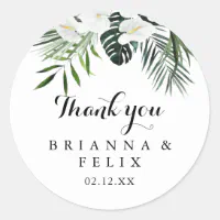 Tropical Beach Wedding, String of Lights Monogram Classic Round Sticker