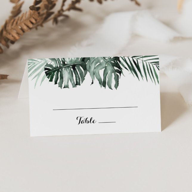 Tropical Greenery White Wedding  Place Card (Creator Uploaded)