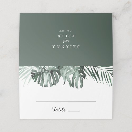 Tropical Greenery White Wedding  Place Card