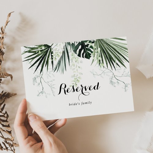 Tropical Greenery White Wedding Reserved Sign