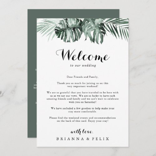 Tropical Greenery White Wedding Welcome Letter