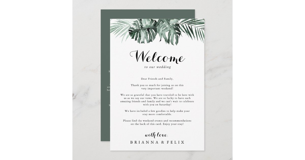 Tropical Foliage Wedding Welcome Letter