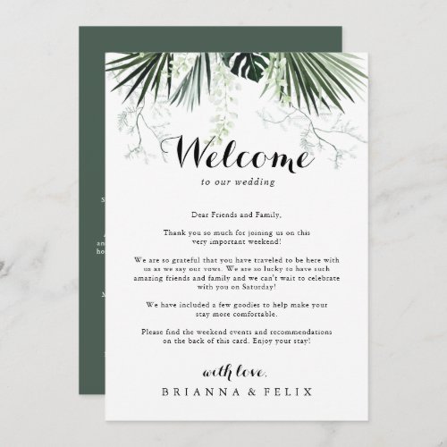 Tropical Greenery White Wedding Welcome Letter