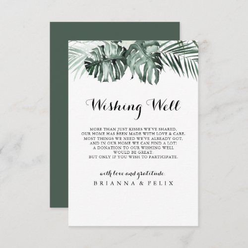 Tropical Greenery White Wedding Wishing Well  Enclosure Card