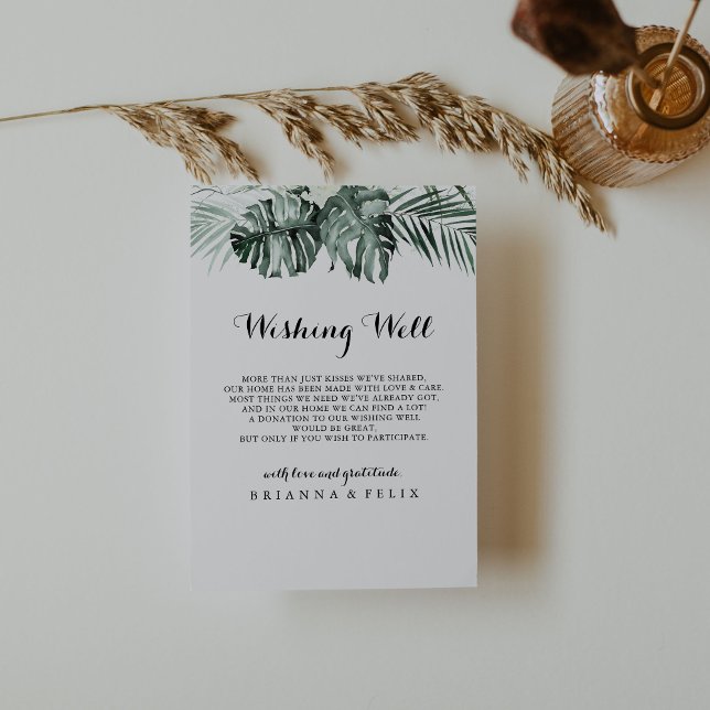 Tropical Greenery White Wedding Wishing Well  Enclosure Card (Creator Uploaded)