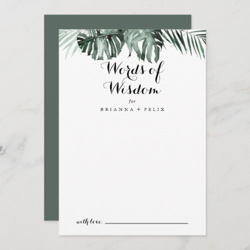Tropical Greenery White Wedding Words of Wisdom Advice Card