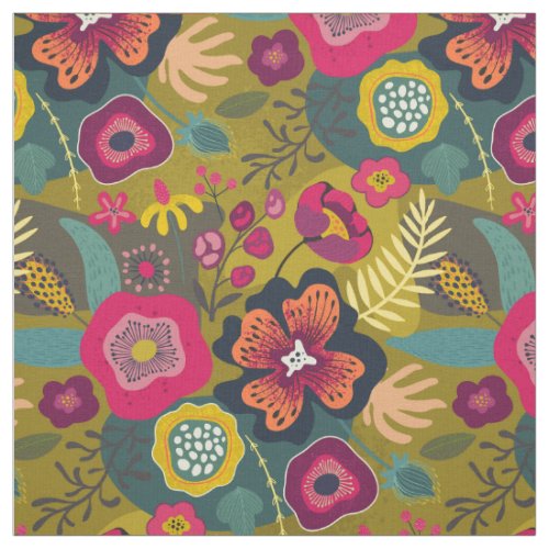Tropical Greens Abstract Floral Fabric