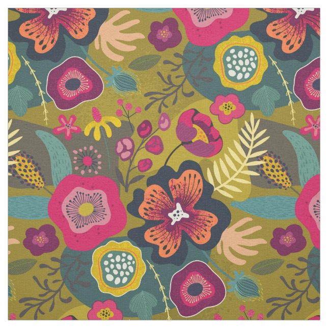 Tropical Greens Abstract Floral Fabric (Swatch)