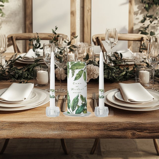 Tropical Greens Botanical Wedding Unity Candle Set (Creator Uploaded)