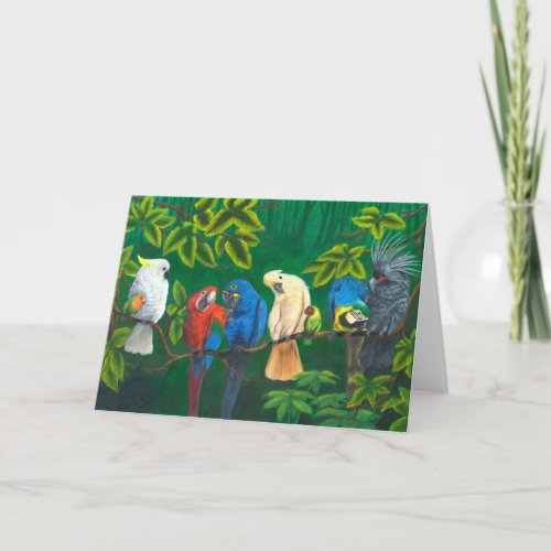 Tropical Greeting Card With Parrots In The Jungle