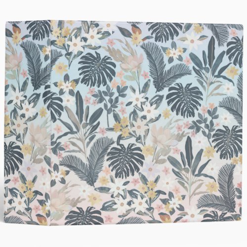 Tropical Grey Gold Foliage Floral Pattern 3 Ring Binder