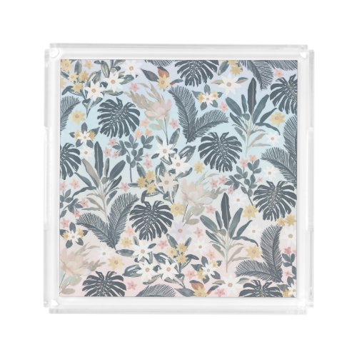 Tropical Grey Gold Foliage Floral Pattern Acrylic Tray