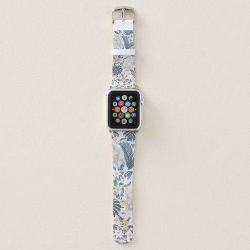 Tropical Grey Gold Foliage Floral Pattern Apple Watch Band
