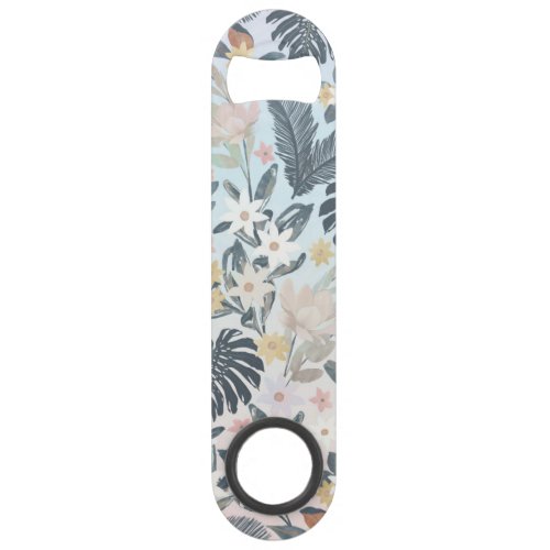 Tropical Grey Gold Foliage Floral Pattern Bar Key