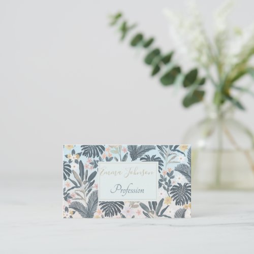 Tropical Grey Gold Foliage Floral Pattern Business Card