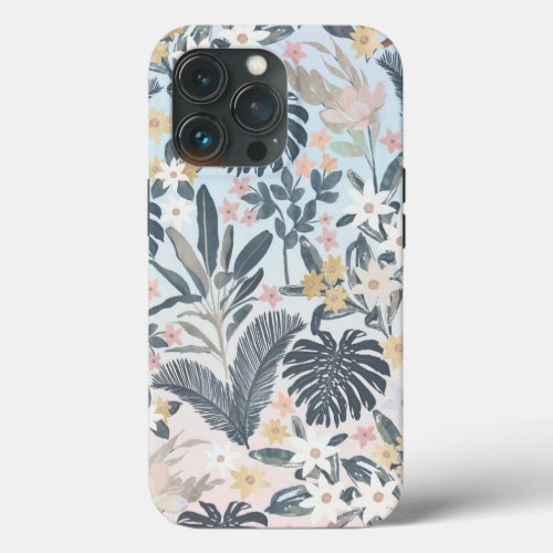 Tropical Grey Gold Foliage Floral Pattern iPhone 13 Pro Case