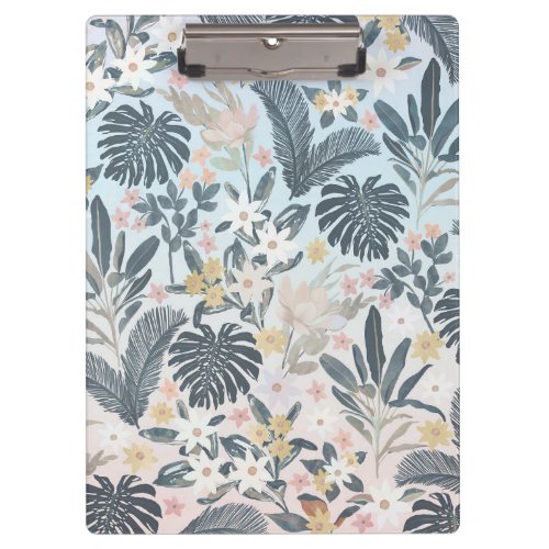 Tropical Grey Gold Foliage Floral Pattern Clipboard
