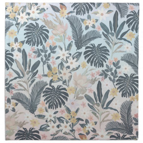 Tropical Grey Gold Foliage Floral Pattern Cloth Napkin