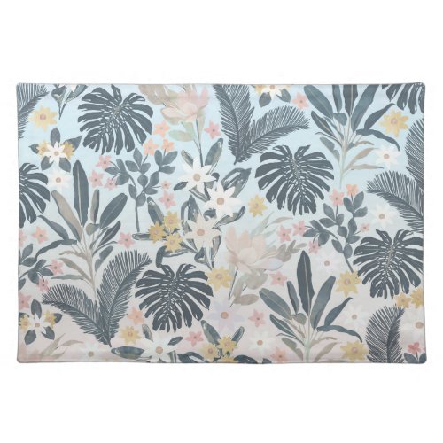 Tropical Grey Gold Foliage Floral Pattern Cloth Placemat