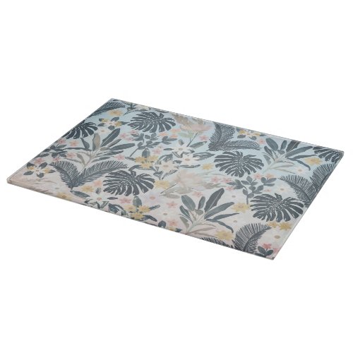 Tropical Grey Gold Foliage Floral Pattern Cutting Board